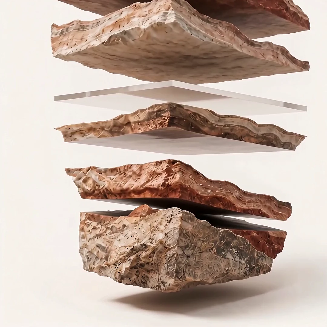 A block of layered sedimentary rock, its strata seating one on another